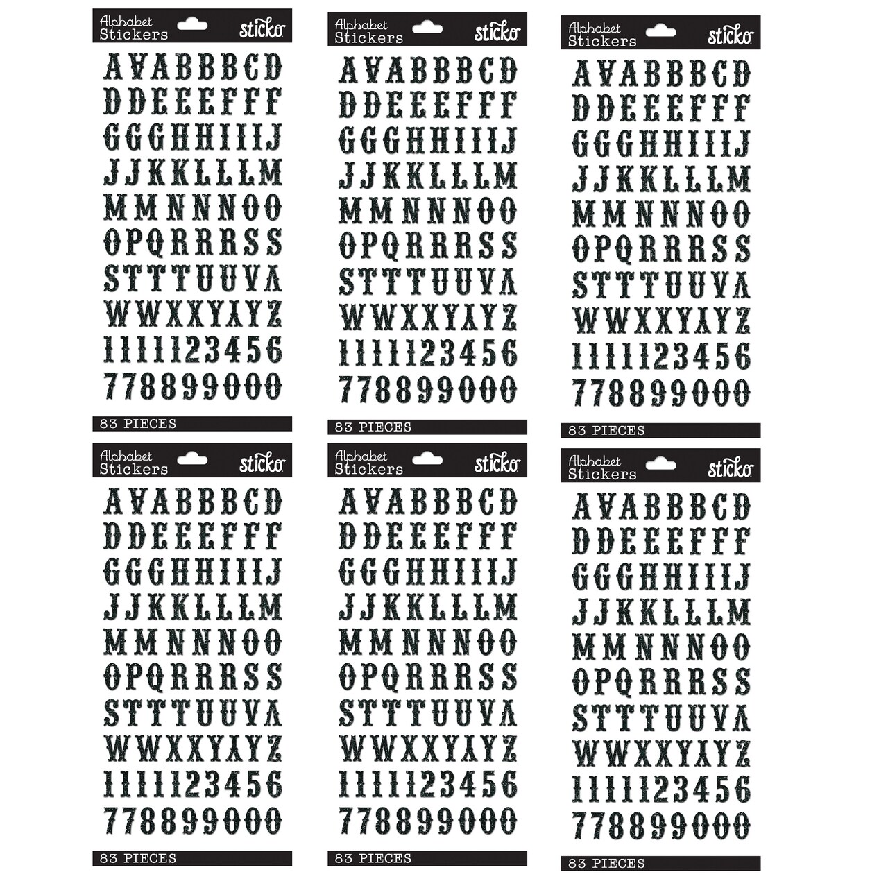 Multipack of 6 - Sticko Alphabet Stickers - Carnival, Black Glitter, 83pcs